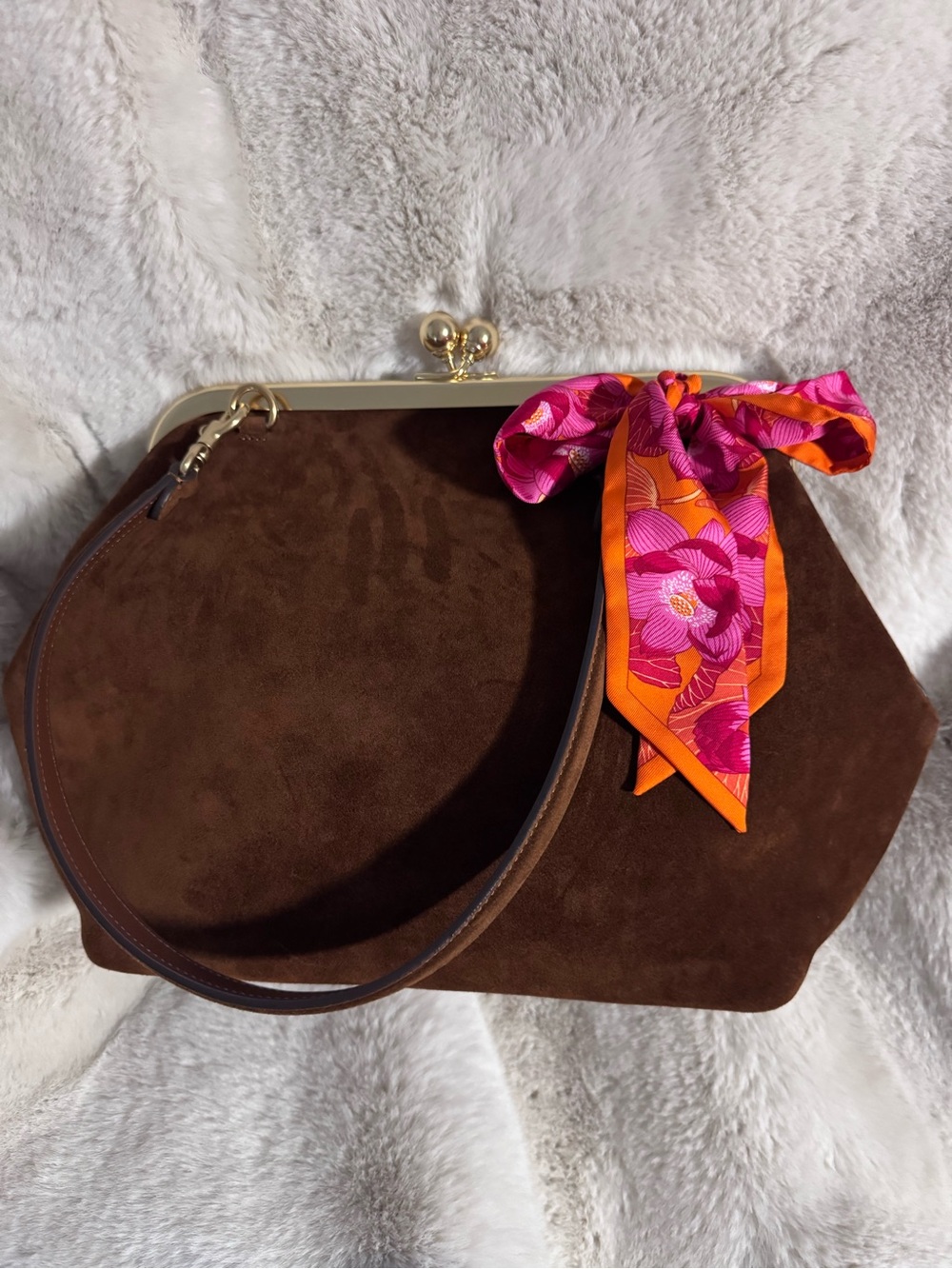 Coach Kisslock Brown Suede Frame Shoulder Bag